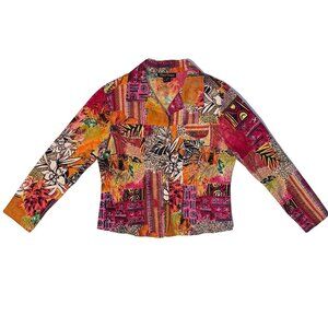 Candy Couture Retro Y2K Jean Jacket -Med Pink Orange Sequin Rhinestones